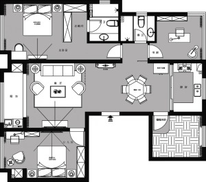 三室兩廳兩衛的平面戶型方案