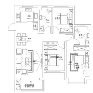 3室两卫两厅的平面户型案例