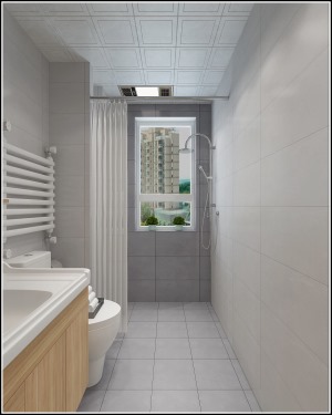 卫生间的空间，从洗漱到淋浴，动线分明，因为空间原因，淋浴这块做了一个帘子的遮挡，打造干湿分离的设计。