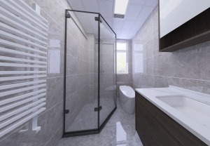 主卧卫生间采用智能镜设计，增加了整个空间的设计感，顶面安装浴霸灯，让老人孩子用起来更舒适。