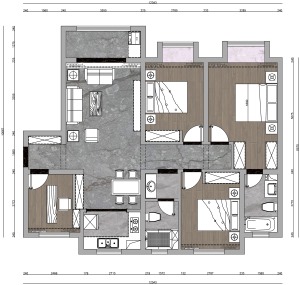 四室两卫两厅的平面户型方案