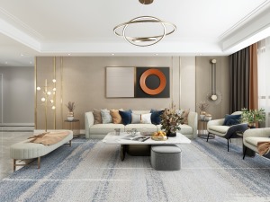 沙发背景墙金属线条的设计让空间不经意有着轻奢的感觉。