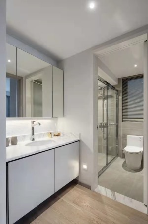 卫生间采用干式分离设计，把洗手台设计在外面，在平时居家生活的时候也方便。