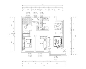 三室一卫两厅的平面户型方案