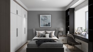 卧室采用乳胶漆更加环保，色彩搭配使卧室空间更灵活生动，富有生机。