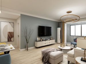 客厅空间简洁大方没做过多的造型及影视墙，通过颜色来丰富空间也能更好的营造氛围和效果。