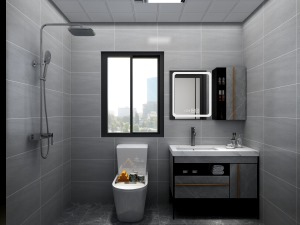 卫生间选用客户喜欢的高级灰，浴室柜颜色也是搭配整个空间定制而成。