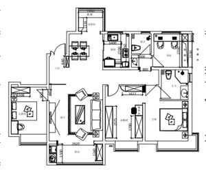 三室两厅二卫的平面户型方案
