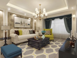 复古造型的组合沙发，以及茶几都具有上乘的质感，让美式古典风格得以进一步的彰显。