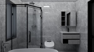 客卫采用的是干湿分离，将浴室柜分离出来做干区，这样就能更大程度保证卫生间的使用率。