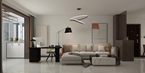 现代布艺沙发让家变得更加温馨，简约但不简单的电视背景墙更给人一种眼前一亮的感觉。