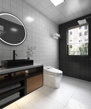 卫生间黑白色砖拼搭，让空间立体富有自己的色调，主人的品味在细节中延伸。