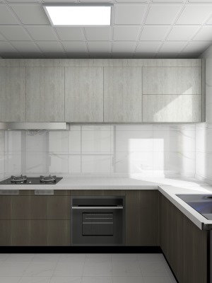 厨房空间采用L型，考虑厨房不大，所以尽其所用，也为了方便日常需求，取-洗-切-炒的流程。