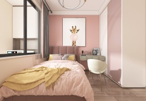 儿童房使用粉色为孩子打造纯净温馨的房间，与白色的组合，整体清爽自然。