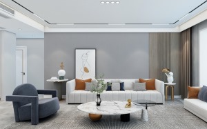 灰褐色的沙发和整个客厅的墙壁颜色搭配起来，给人蛮舒服的感觉。