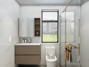 卫生间采用白色为主色调，质感十足，也充分保证卫生间的光线，干湿分离方便平时的使用。