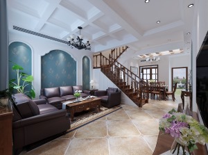 客厅作为家居生活的核心区域，是整个家庭装修的重点，采用嵌入式吊顶搭配铁质灯具，营造怀旧、浪漫的感觉。