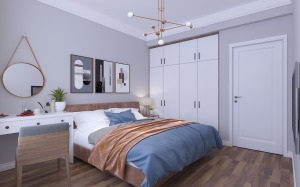 臥室家具的線條也十分簡潔流暢，材質上多以實木為主，功能設計以實用性為主，給人干凈、整潔的視覺感受。