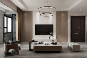 电视背景墙简洁的白色石材和木饰面搭配起来明亮、奢华、设计感尽收眼底。