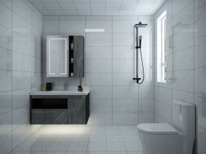 卫生间墙面采用白色大理石纹墙面砖，质感十足，也充分保证卫生间的光线。