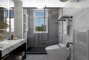 卫生间是一个涉及个人隐私的空间，干湿分离的设计，将淋浴区和马桶、浴室柜分开，清洁起来更方便。