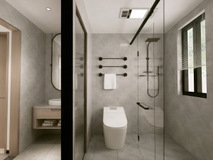次卫采用干式分离的设计，采用一字型淋浴隔断让空间利用率更高，看起来的明朗、干净。