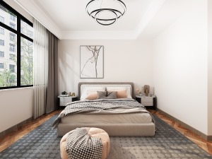 卧室顶面设计3层石膏板带，整体的空间立体感更强，更有层次感，色彩用的暖色系，营造温馨舒适的休息空间。