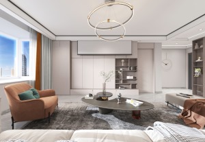 客厅选用轻奢作为空间主色调，奠定了优雅沉静的空间气质。