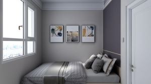 次卧2：卧室房间较小，没有其他的造型，主要作为居住休息的环境，墙面的挂画增加了层次感，看起来不单