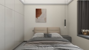 卧室墙面均采用暖色系色调，营造温馨、舒适的居住环境，顶面设计简洁大方的叠级板带，空间立体感更强。