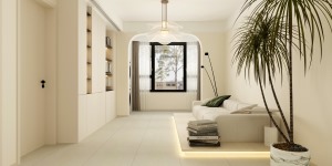 大面积暖咖色乳胶漆衬托出家里温馨的氛围。沙发背景墙简单的造型，搭配质感超强的皮质沙发，清新中带有一丝