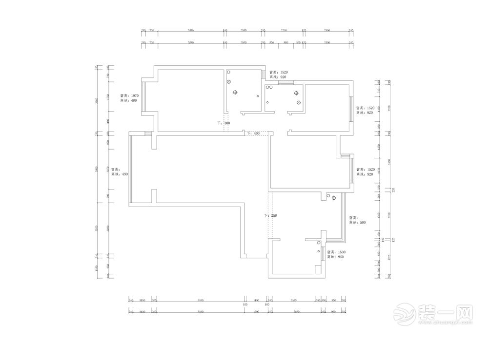 郑州锦绣山河餐厅130平三居室中式原始结构效果图