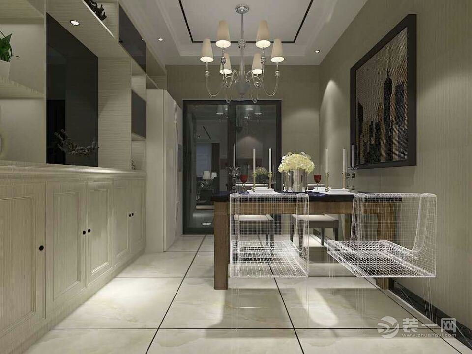 郑州升龙又一城130平三居室现代简约餐厅效果图