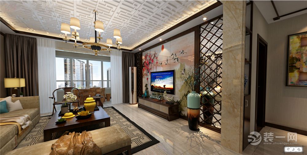 郑州九鼎世家220平四居室中式风格新中式客厅效果图