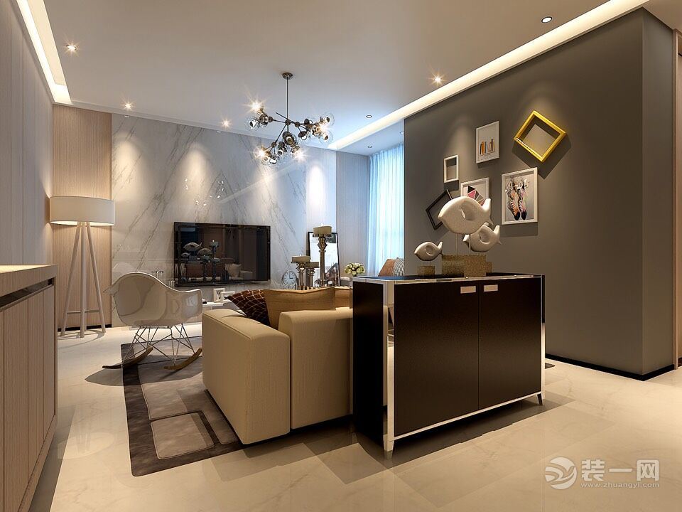 郑州升龙城6号院87平二居室北欧风格效果图客厅