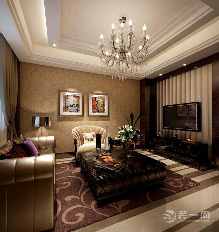 郑州祝福红城78平二居室简欧风格装修效果图客厅效果图