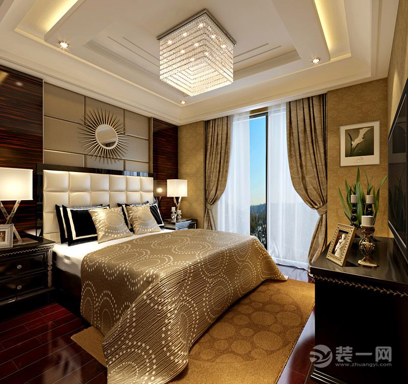 郑州祝福红城78平二居室简欧风格装修效果图新古典偏现在风格（主卧室效果图）