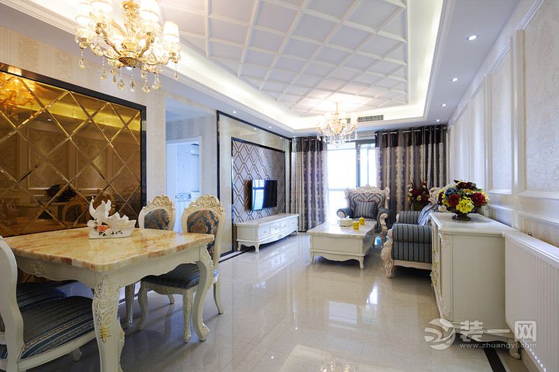 郑州东润朗郡117平三居室现代欧式装修案例效果图客厅效果图