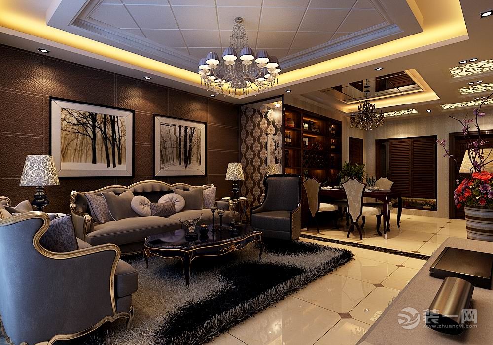 郑州海森林103平三居室欧式风格全包11万客厅效果图