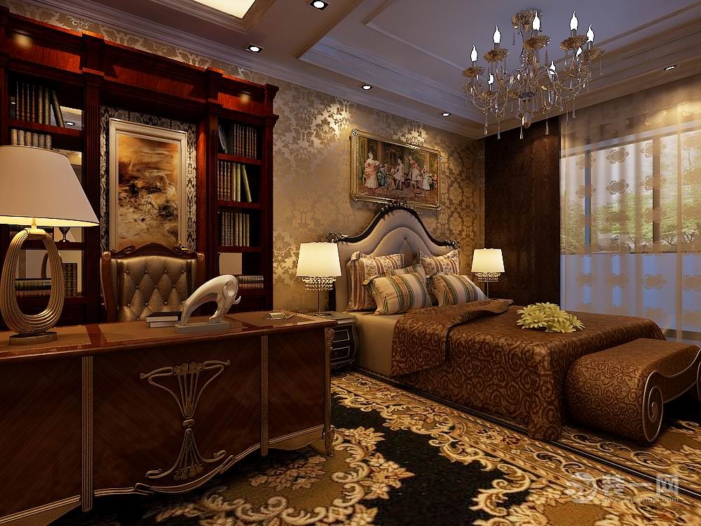 郑州海森林103平三居室欧式风格全包11万卧室效果图