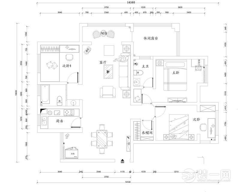 郑州财信圣堤亚纳120平三居室美式风格 平面布局户型图
