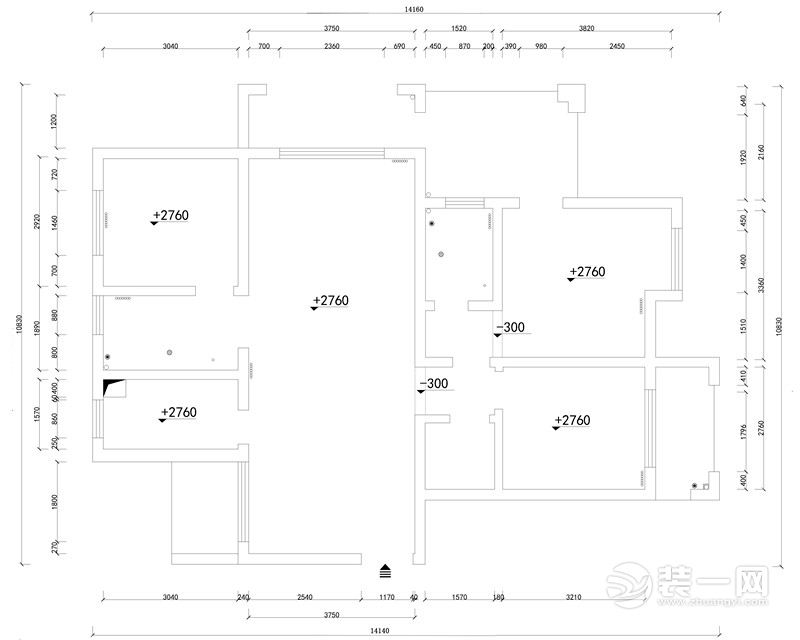 郑州财信圣堤亚纳120平三居室美式风格 原始结构户型图