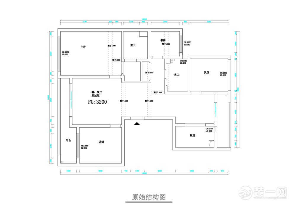 郑州城开绿园163平四居室欧式风格原始结构户型图