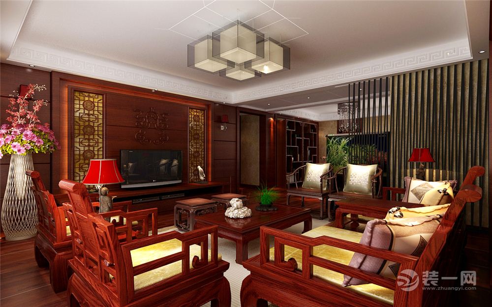 郑州正商蓝钻古典中式130 平四居室中式风格装修 电视背景墙效果图
