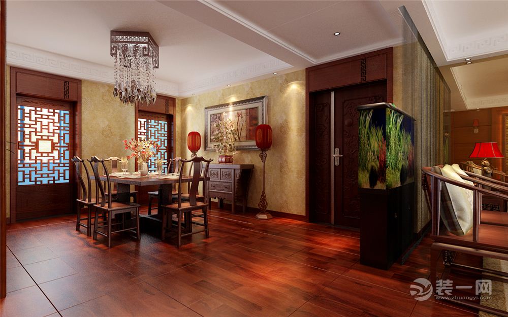 郑州正商蓝钻古典中式130 平四居室中式风格装修 餐厅背景墙效果图