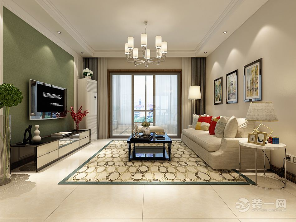 郑州永恒理想世界138平三居室现代风格装修客厅效果图