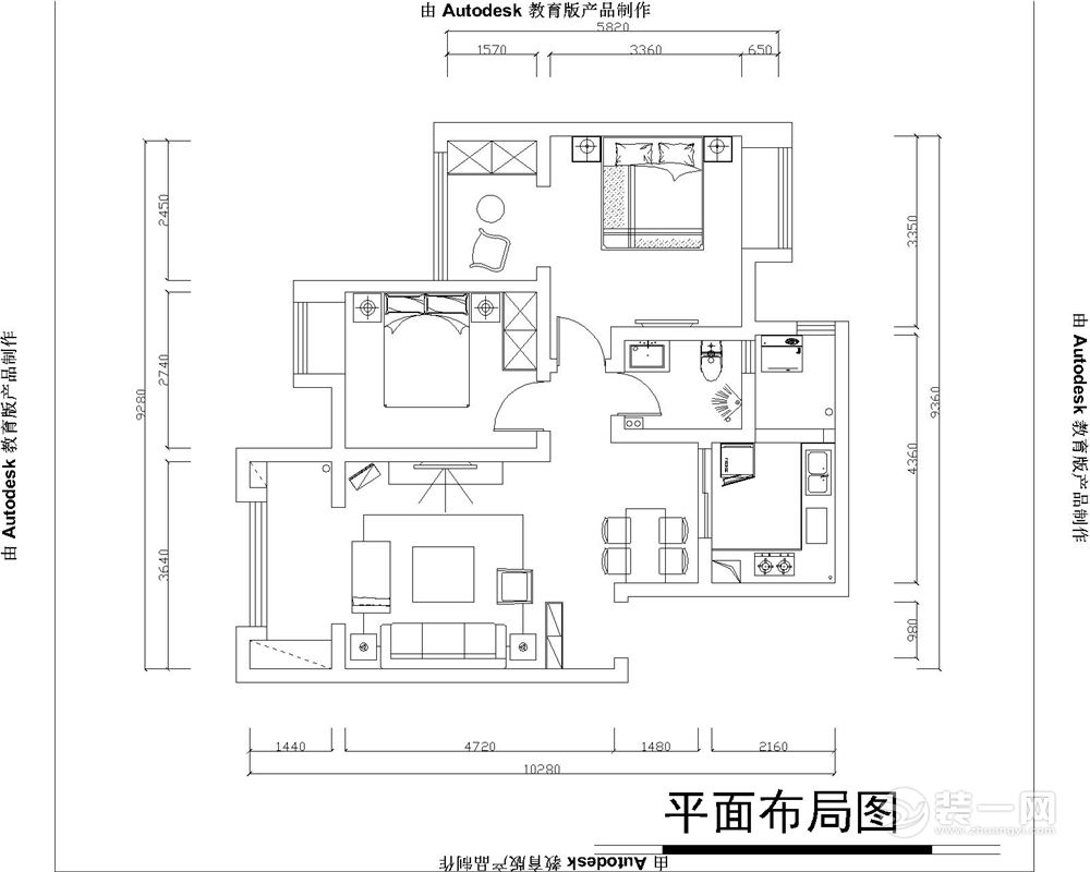 郑州润城89平二居室简欧风格装修设计图