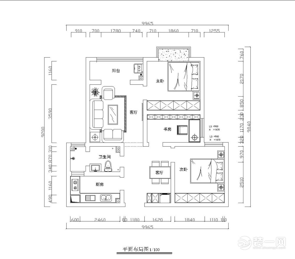 郑州七里香提150平三居室现代简约风格装修平面图