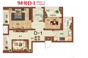 郑州祝福红城78平二居室简欧风格装修效果图平面效果图