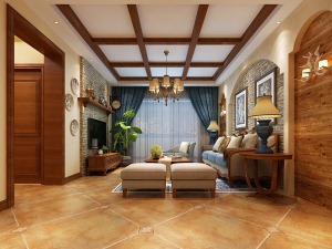 郑州财信圣堤亚纳120平三居室美式风格 客厅效果图
